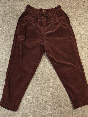 Free People Brown Corduroy High‑Waisted Pants S